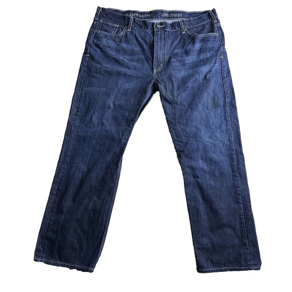 Carhartt Mens Slim Straight Fit Jeans Blue Denim Workwear W42 L30 Rugged Classic - Picture 9 of 10